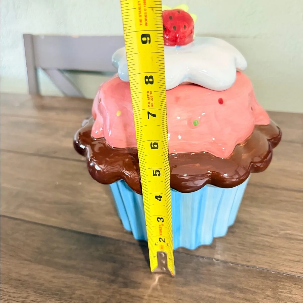 Strawberry Cupcake Cookie Jar Cute Kitchen Decor Ceramic Storage Jar